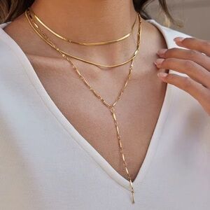 18K Gold Plated Triple Layer Y Necklace